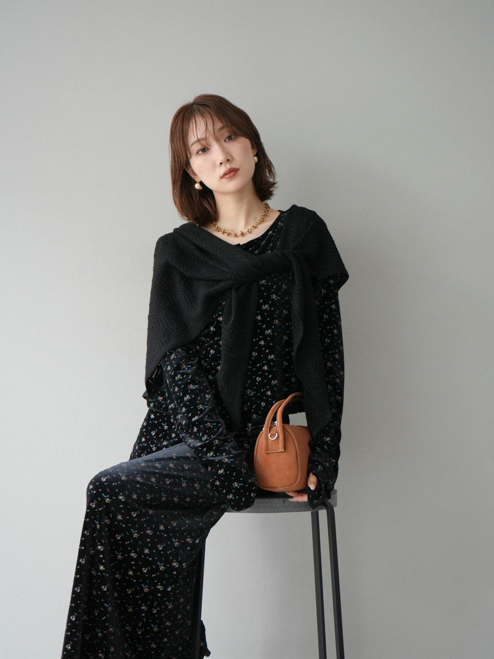[SET]ベロアフラワープリントカーディガン+ベロアフラワープリントIラインスカート(2set)