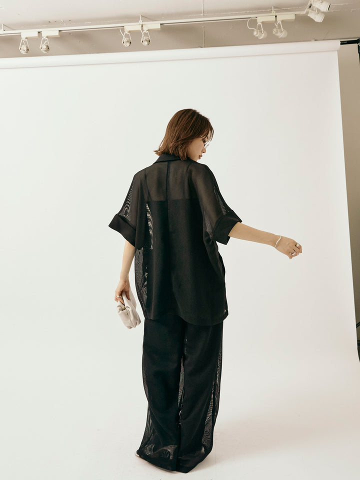 [予約]メッシュタックワイドパンツ/ブラック