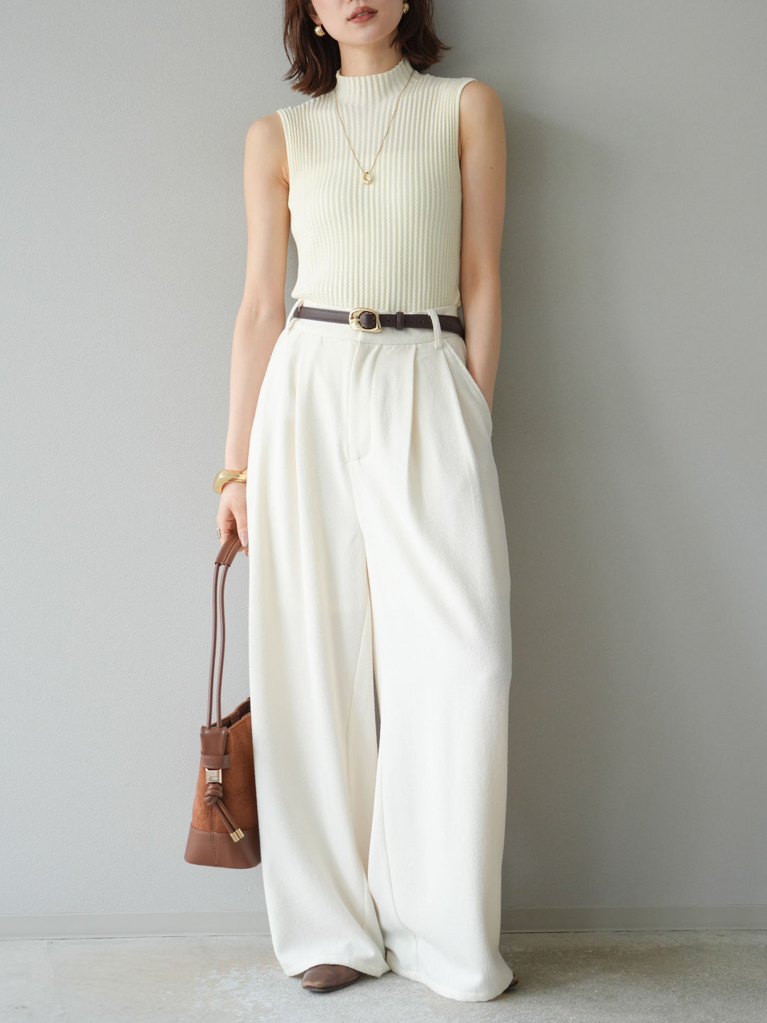 [予約]ネップワイドパンツ/アイボリー