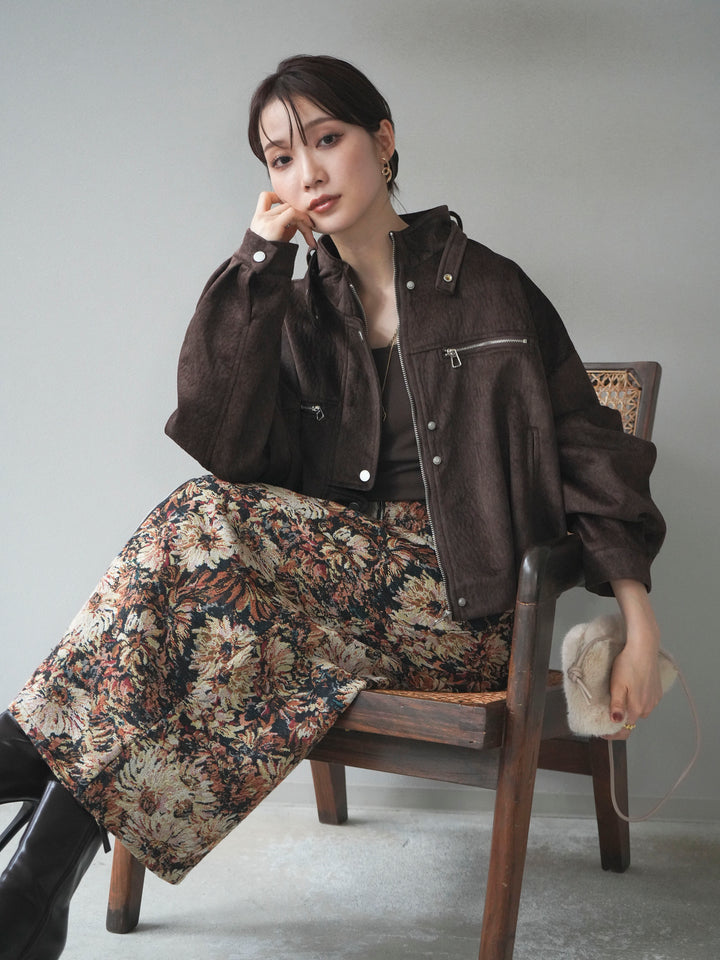 [予約]スエードジップデザインブルゾン/brown