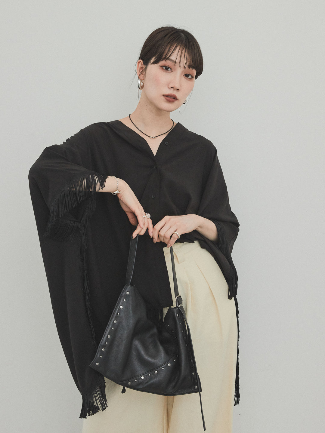 [SET] 方形流蘇斗篷襯衫 + 方形流蘇斗篷襯衫（2 件套）