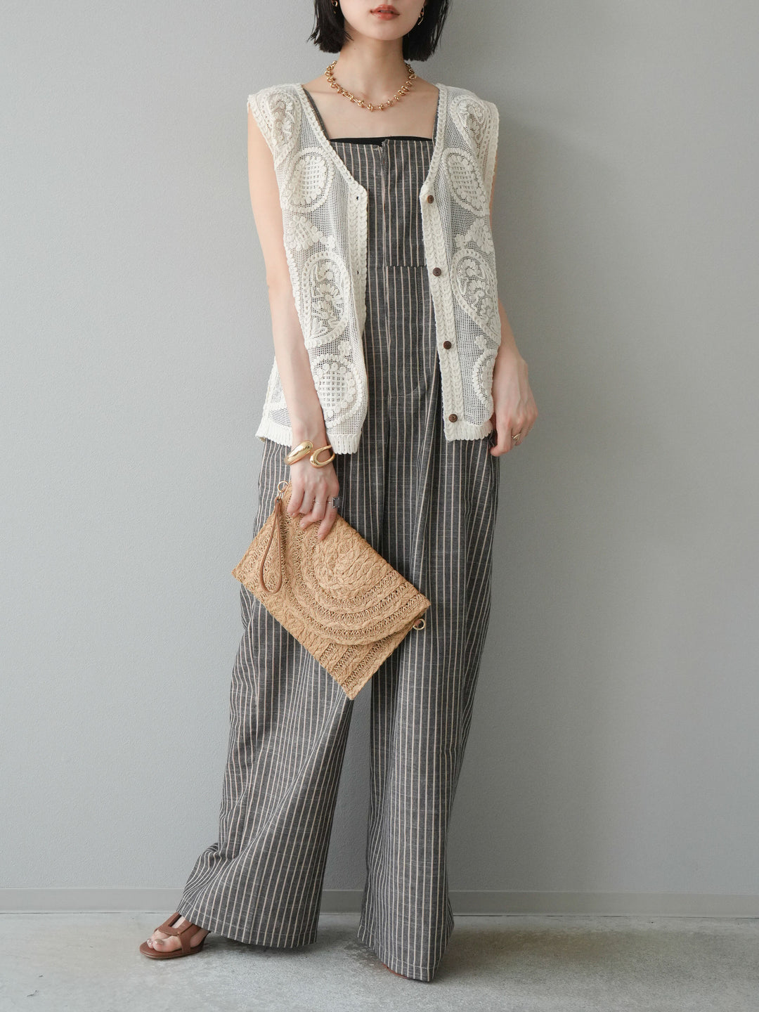 【預購】皮帶設計工裝褲/條紋