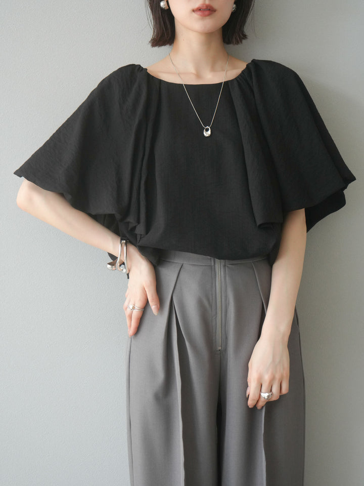 [予約]バルーンスリーブタックデザインブラウス/ブラック