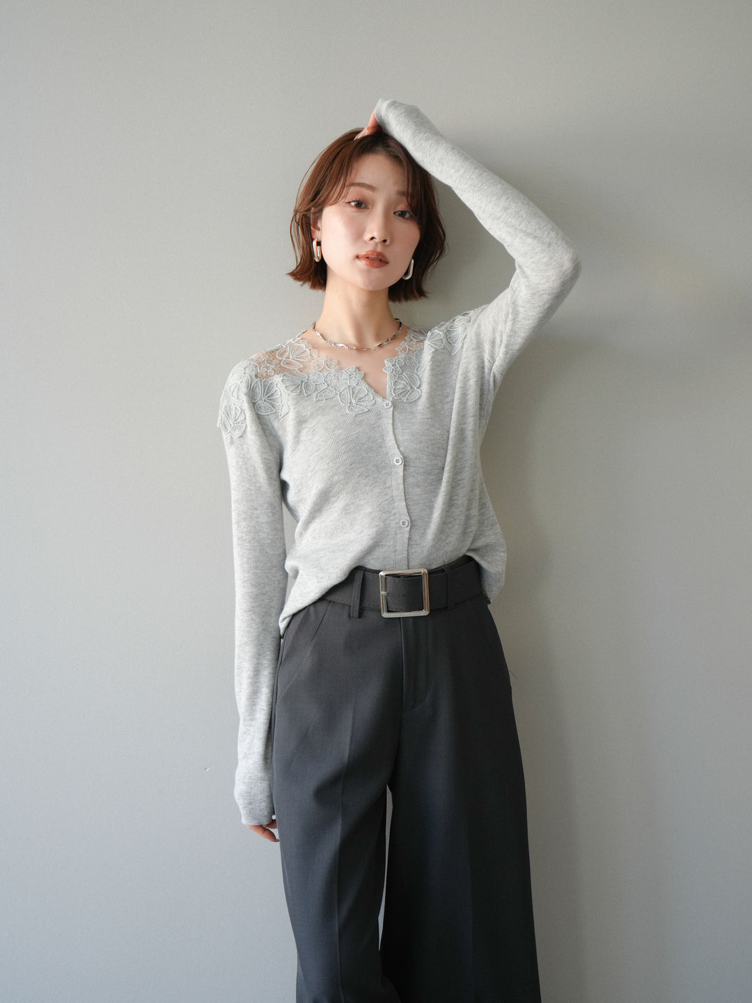 [SET]ショルダーレースニットカーディガン+ショルダーレースニットカーディガン(2set)