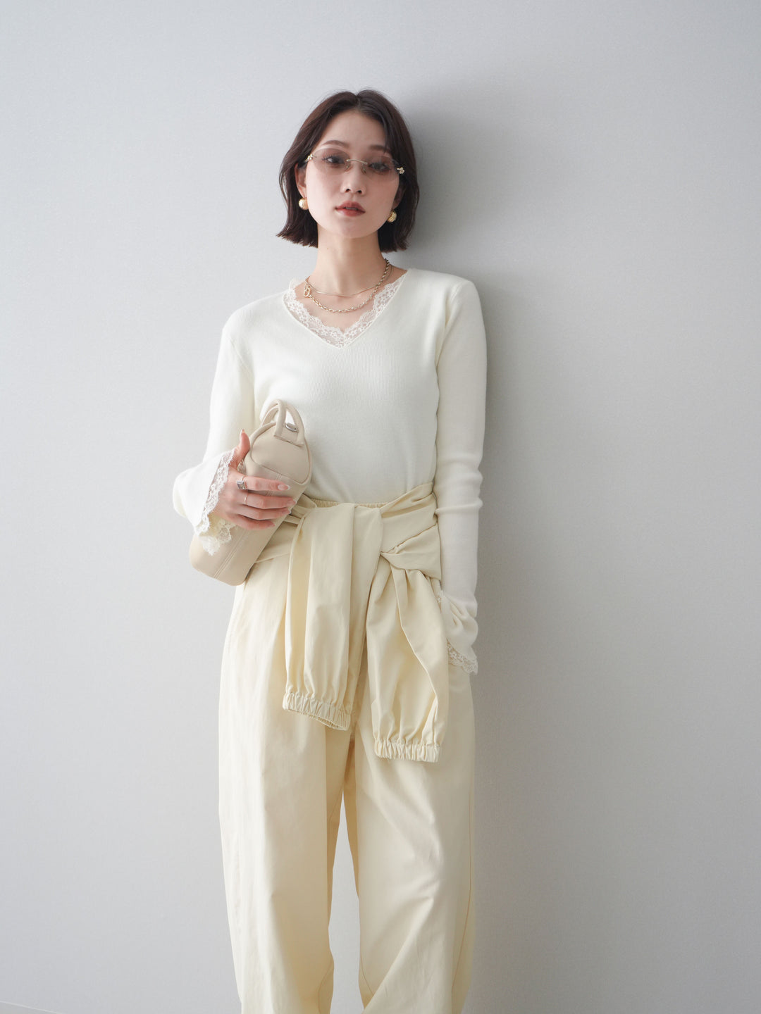 [SET]レースドッキングVネックニットトップス+選べるアクセセット(2set)