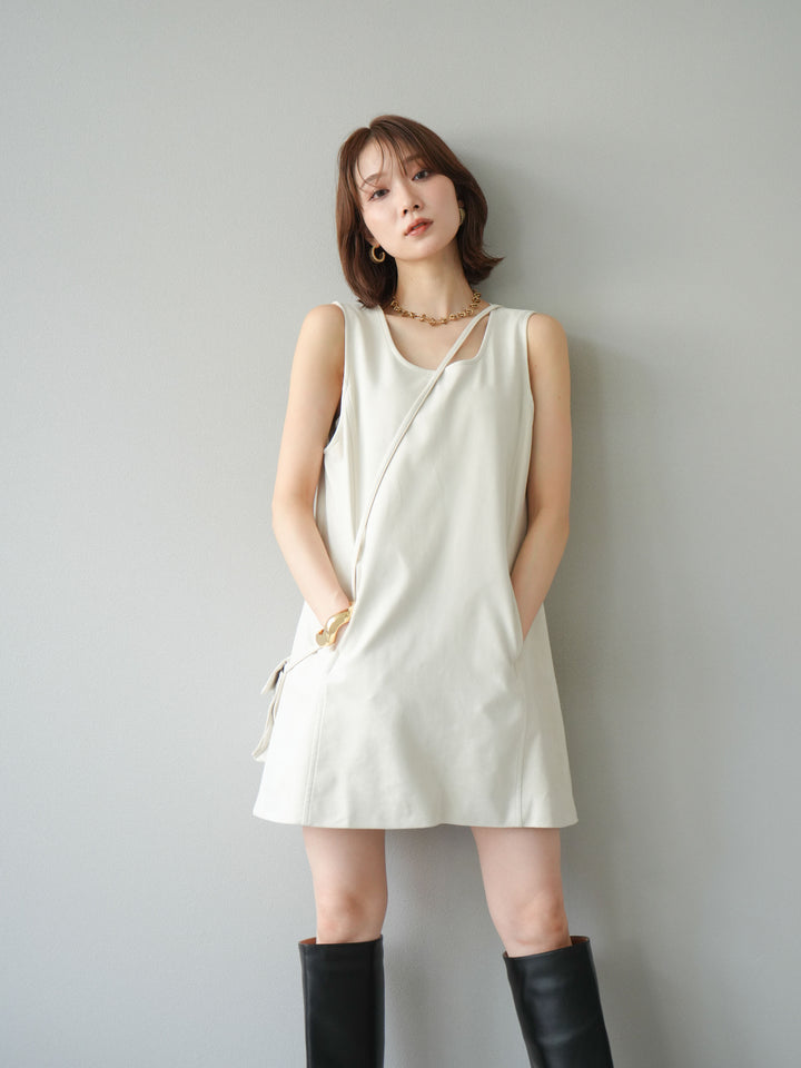 [予約]ショルダーポーチ付スウェードミニワンピース/アイボリー