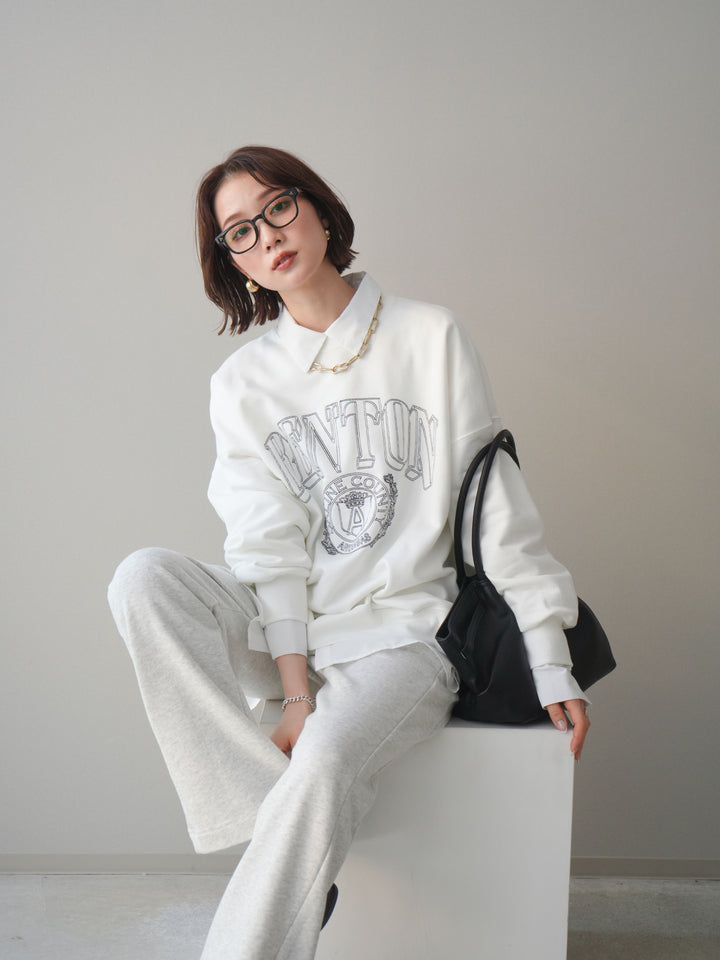 [SET]カレッジロゴ刺繍BIGスウェットプルオーバー+ボウタイ付オーバーシャツ(2set)