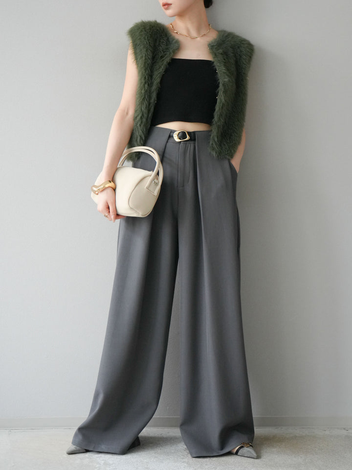 [予約]ミンクライク前後2WAYショートジレ/カーキ