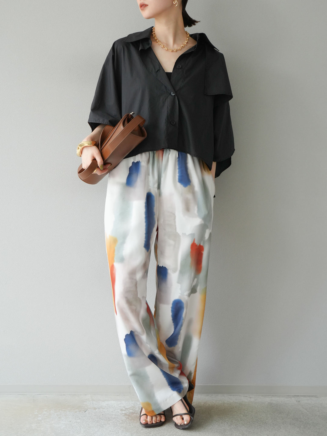 [予約]ポンチョショートシャツ/ブラック