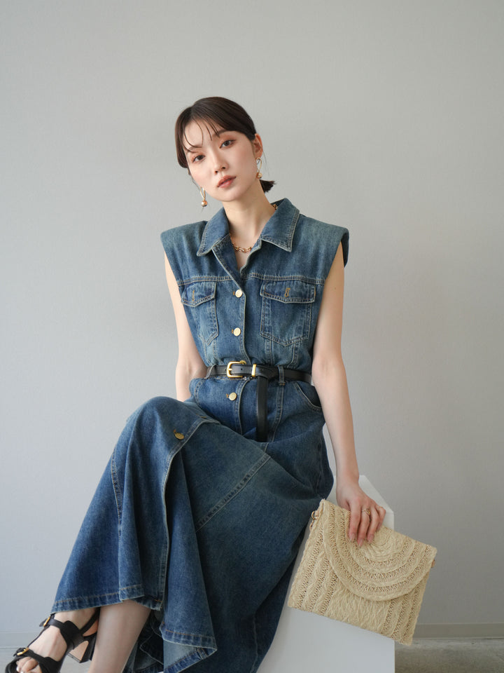 【預購】束帶牛仔襯衫裙/藍色