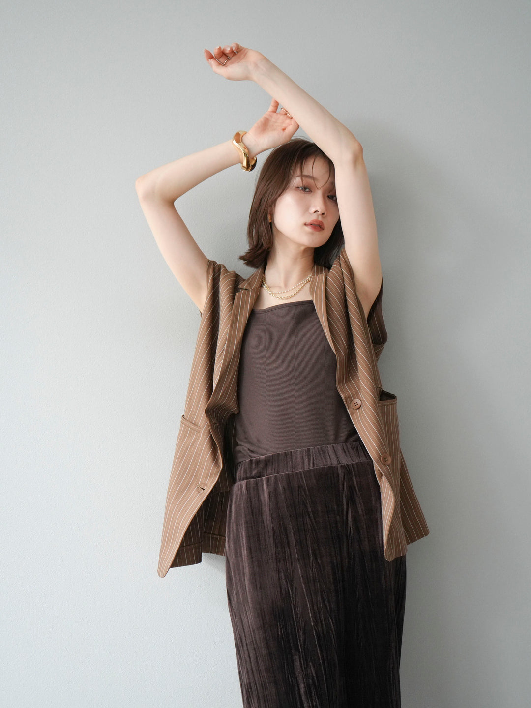 [予約]ヘリンボーンストライプジレ/ブラウン