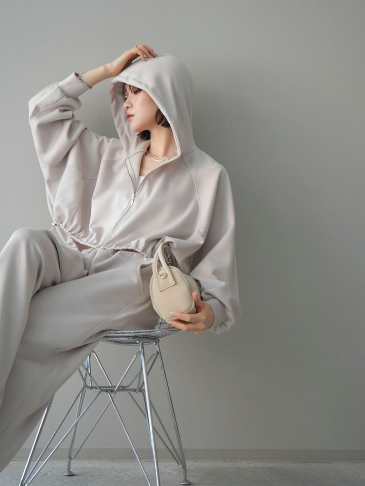 [SET]バイカラー異素材ライトポンチクロップドZIPフーディー+バイカラー異素材サイドラインライトポンチパンツ(2set)