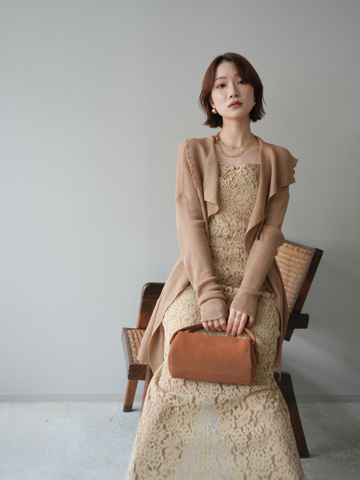 [SET]ドレープリブニットガウン+フルレースキャミ＆IラインスカートSET UP(2set)