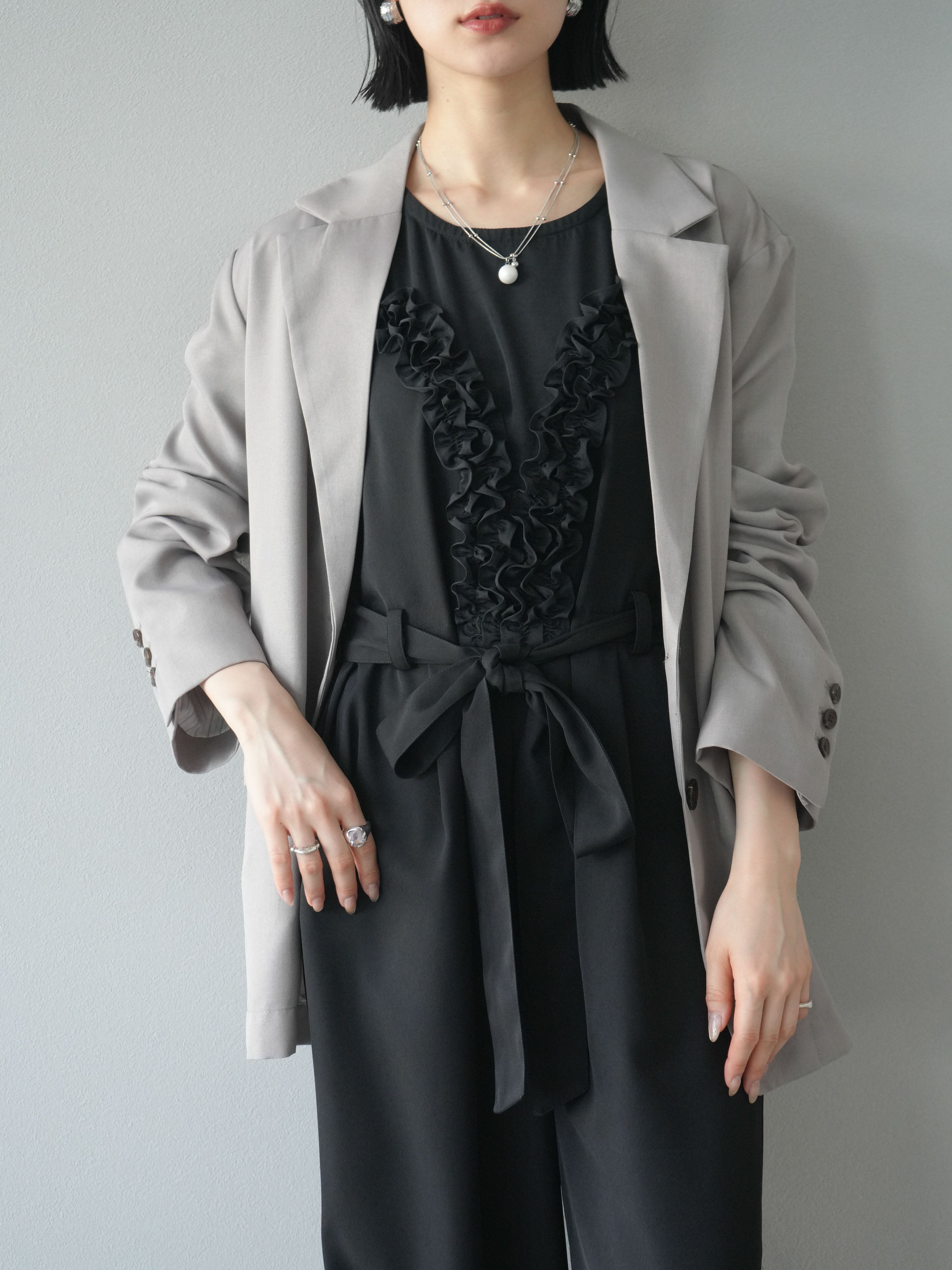 予約]リネンタッチテーラードジャケット/グレージュ – Lumier