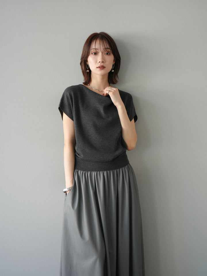 [予約]ドレープドルマンフレンチスリーブニットトップス/グレー