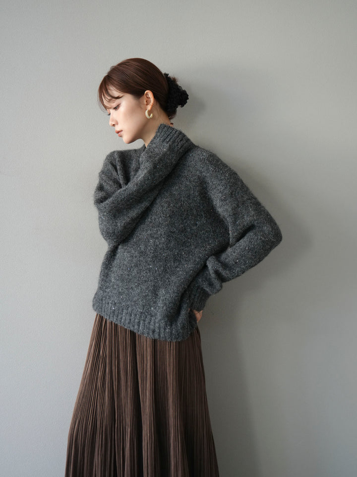 [予約]スパンコールニットプルオーバー/チャコール