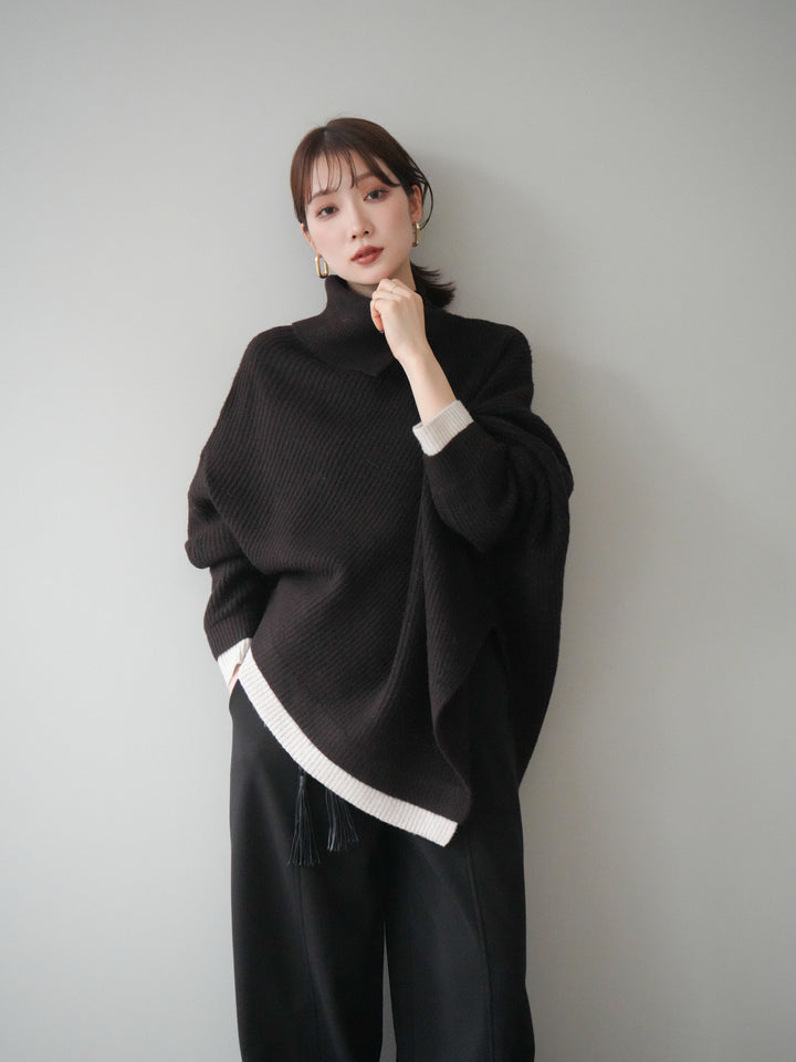 [予約]配色アシンメトリードルマンニットプルオーバー/brown