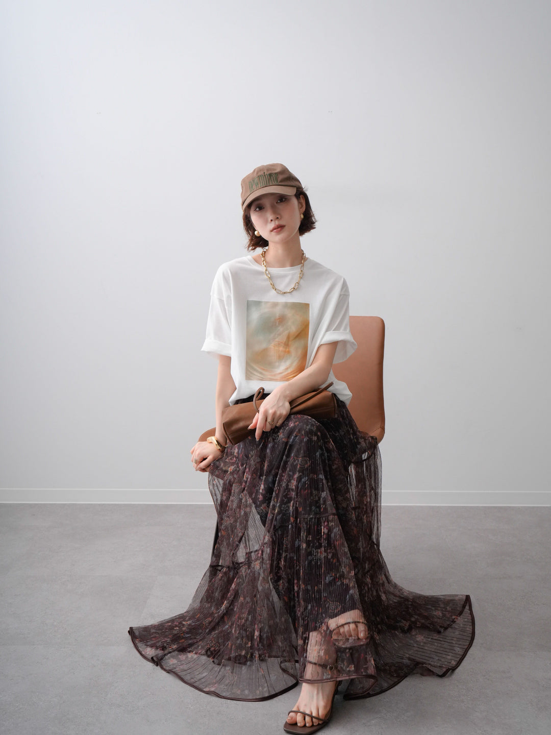 [SET]ニュアンスフォトTEE+フラワーチュールギャザースカート(2set)
