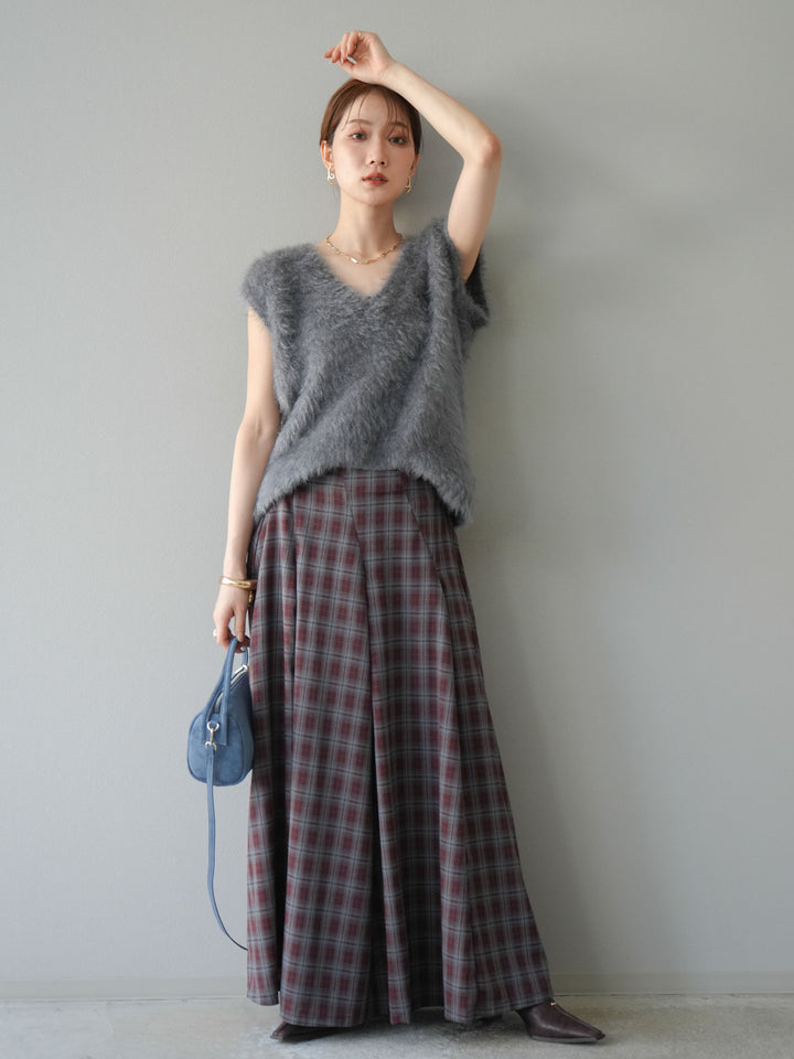 [予約]ラメシャギーVネックニットベスト/グレー