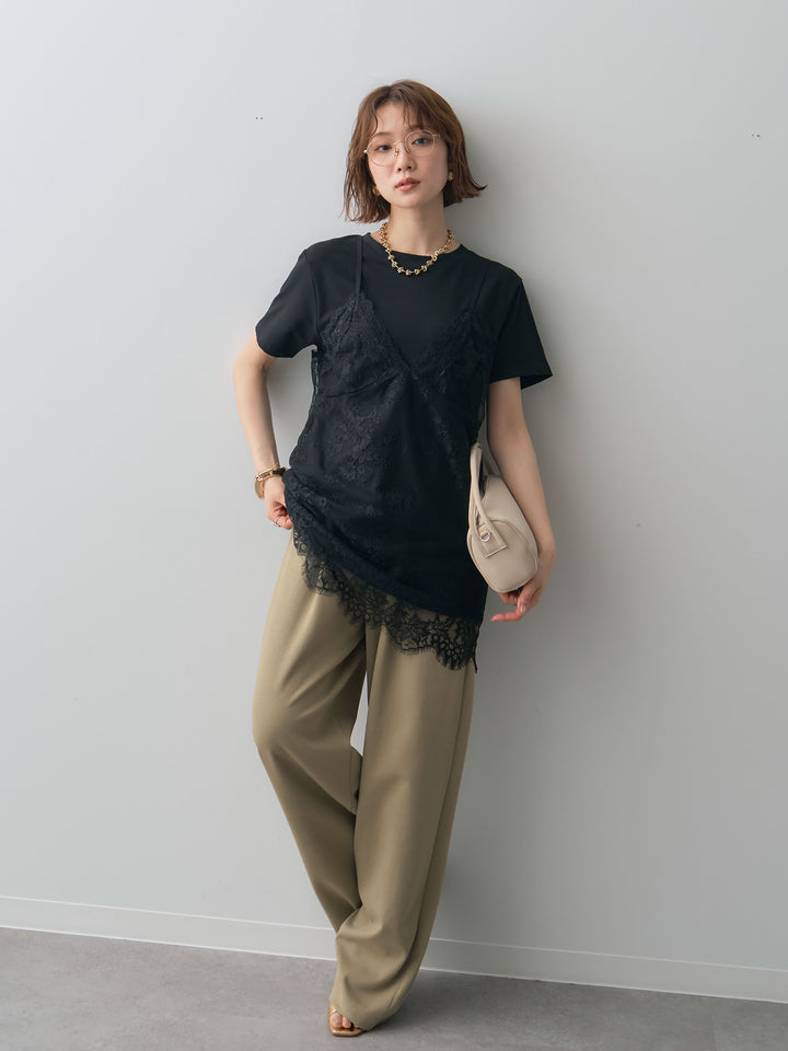 [予約]レースキャミチュニックレイヤードTEE/black