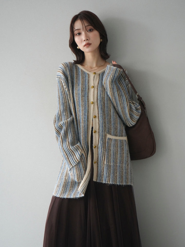 [予約]アンティークボタンストライプニットカーディガン/ivory