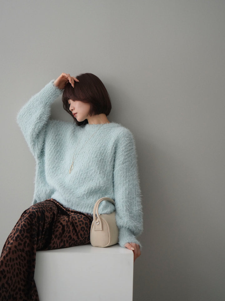 [予約]ボリュームスリーブシャギー MIXニットプルオーバー/mint