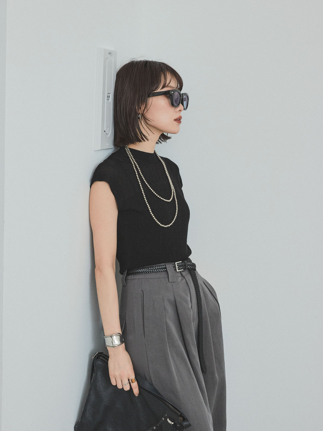 [SET]フレンチスリーブシアーニットトップス+フレンチスリーブシアーニットトップス(2set)