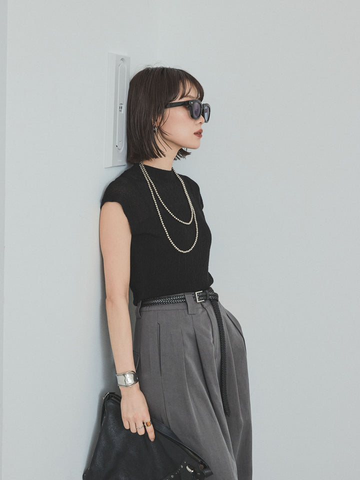 [SET]フレンチスリーブシアーニットトップス+フレンチスリーブシアーニットトップス(2set)