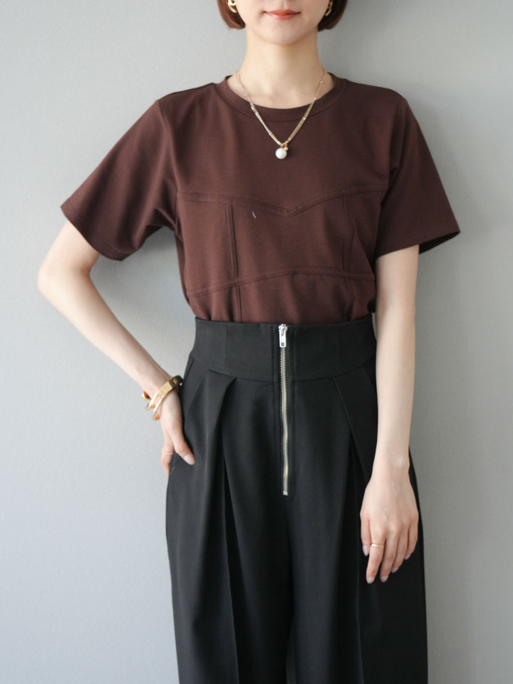 [SET]ビスチェデザインTシャツ+ジップタックワイドパンツ(2set)