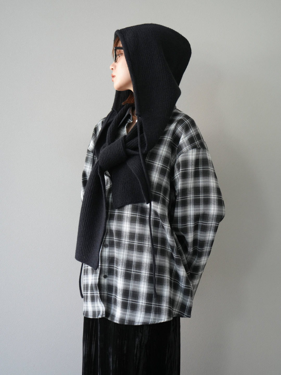 [予約]フードニットマフラー/ブラック