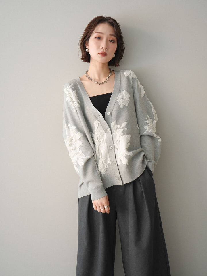 [SET]フラワージャガードニットカーディガン+フラワージャガードニットカーディガン(2set)