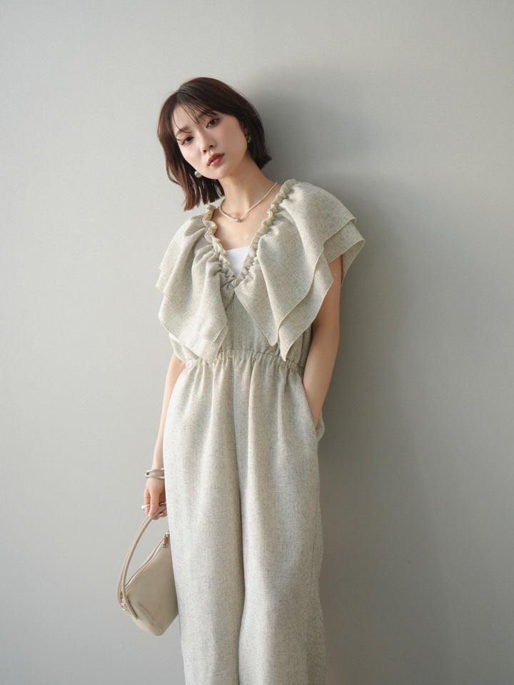 [SET]3WAYミックスツイードギャザーオールインワン+選べるアクセセット(2set)