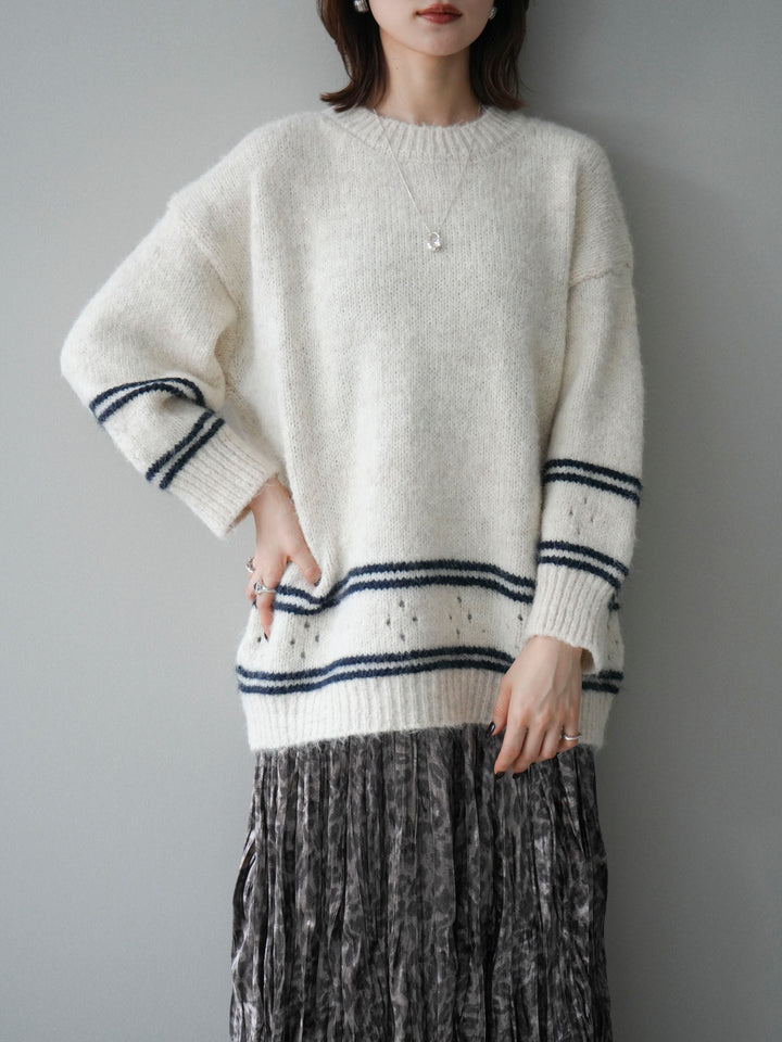 [SET]クルーネックラインボーダーニットプルオーバー+選べるアクセセット(2set)