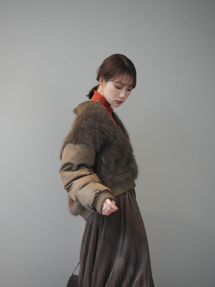 [SET]ファードッキングMA-1+袖ボタンボトルネックリブニットトップス(2set)