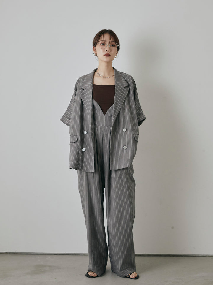 [予約]ヘリンボーンストライプサロペット/チャコール