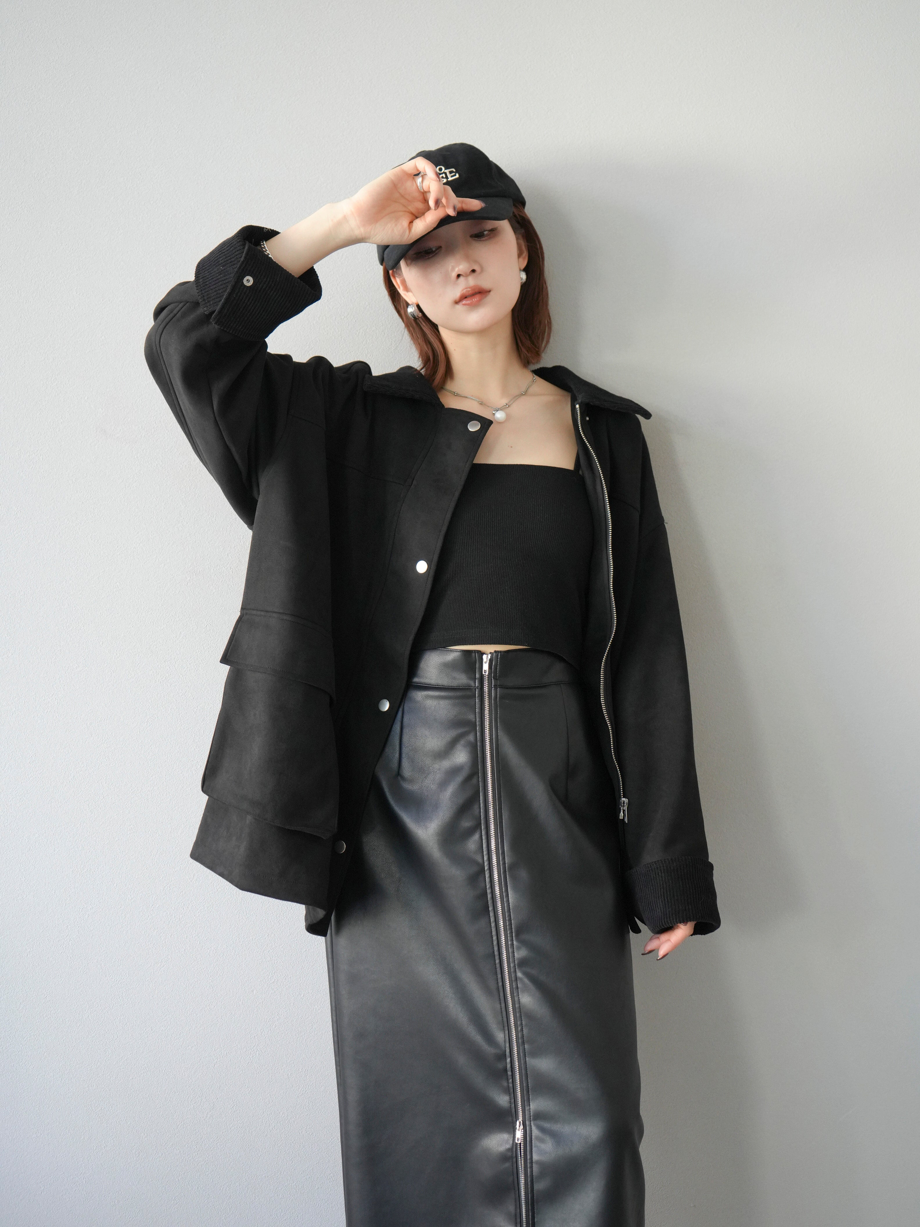 予約]コーデュロイ襟スウェードミドルジャケット /ブラック – Lumier