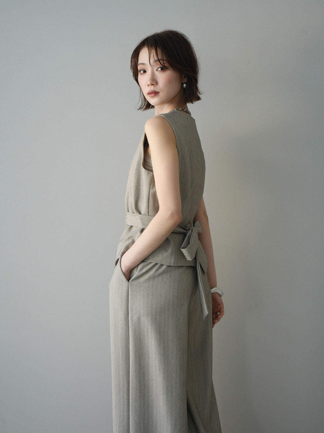 [予約]サイド切替ヘリンボーンベスト/beige