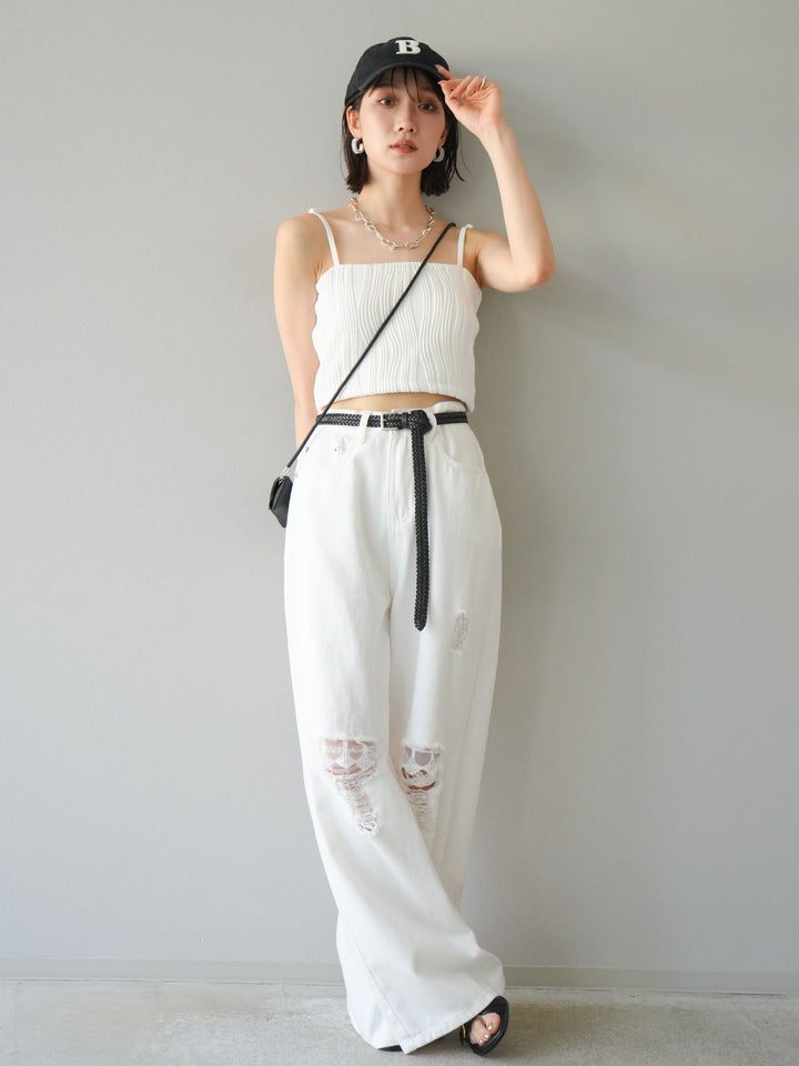 [SET]ウェーブパイピングカップ付ベアキャミソール+ウェーブパイピングカップ付ベアキャミソール(2set)