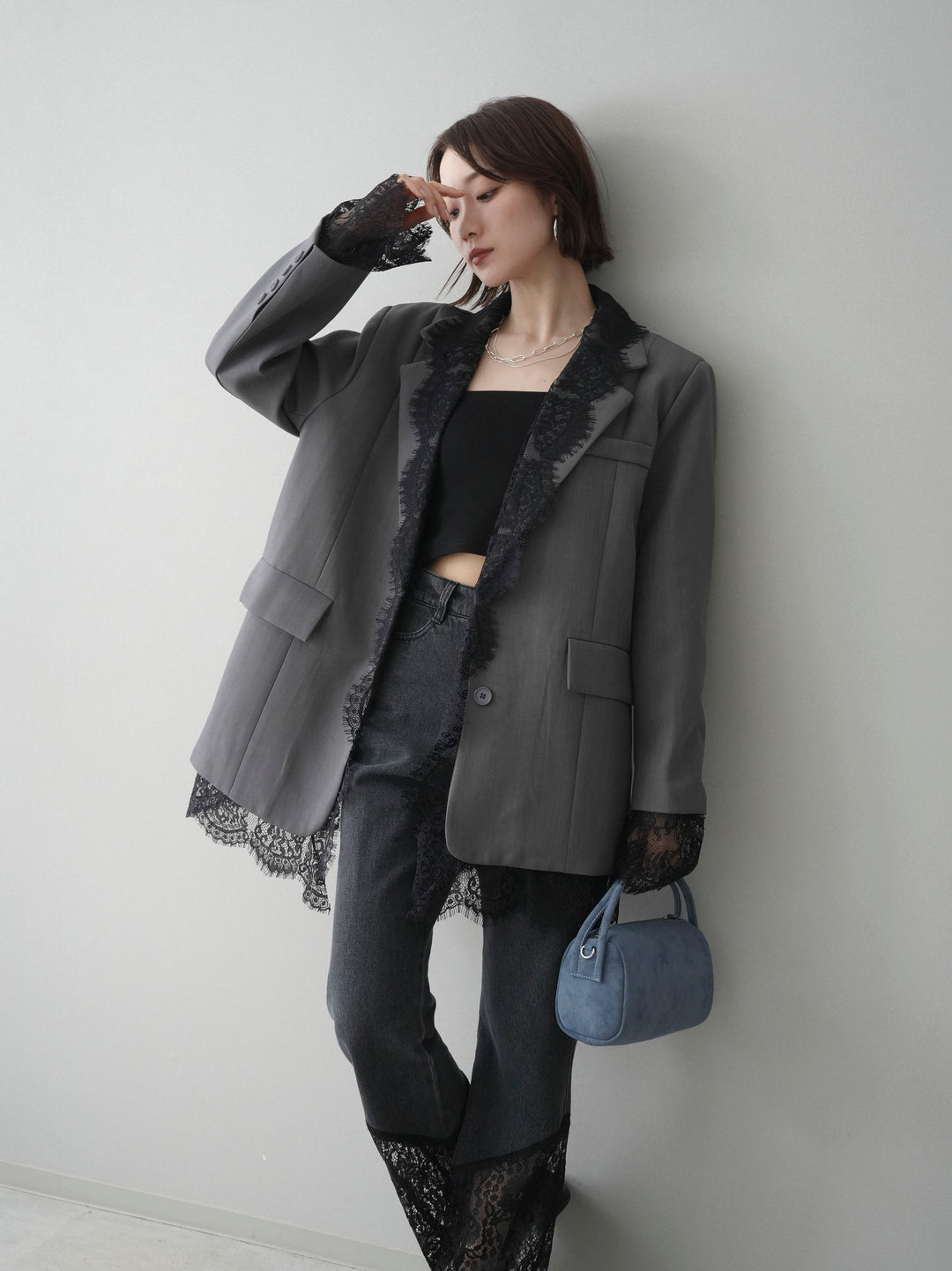 [予約]レースドッキングオーバージャケット/gray