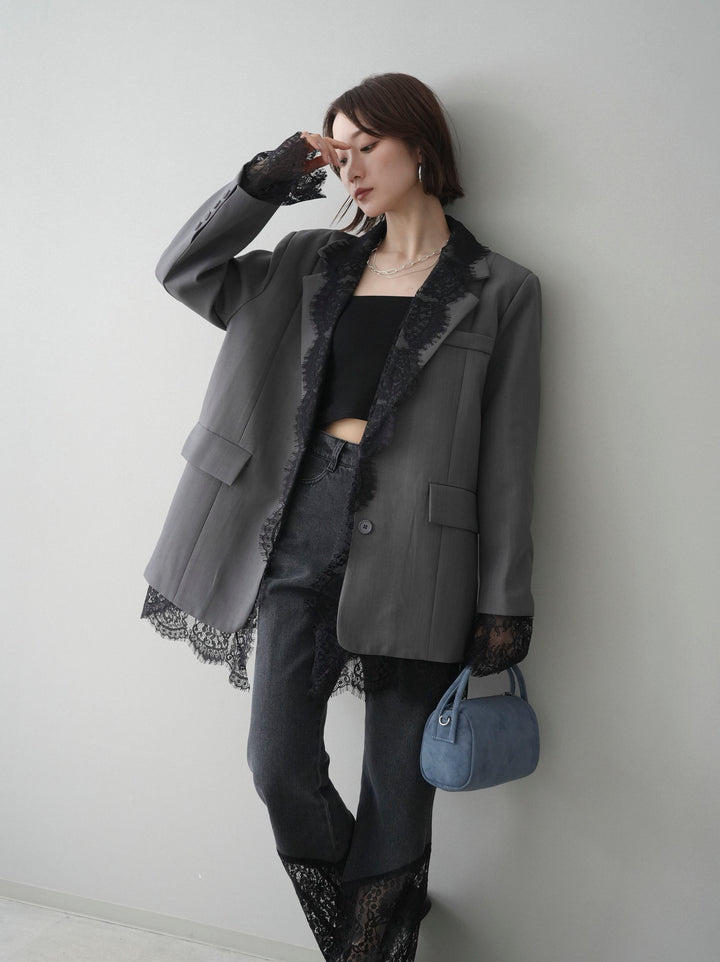 [予約]レースドッキングオーバージャケット/gray