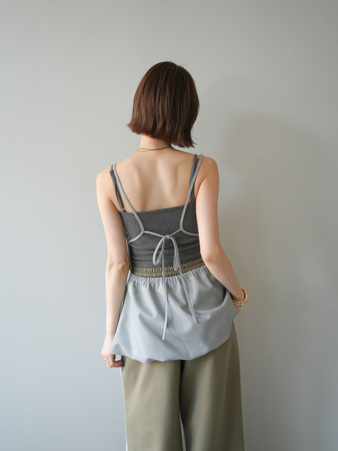 [SET]バックリボンバルーンチュニックキャミ+サイドレースポンチワイドパンツ(2set)