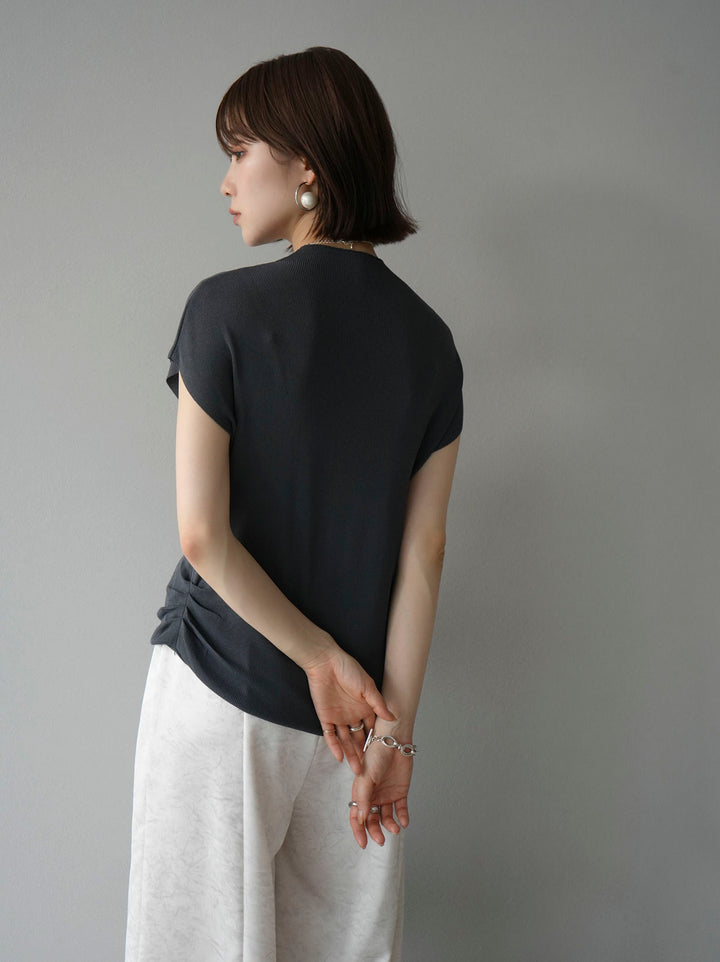 [Pre-order] Petite Neck Side Shirring Summer Knit Top/Gray