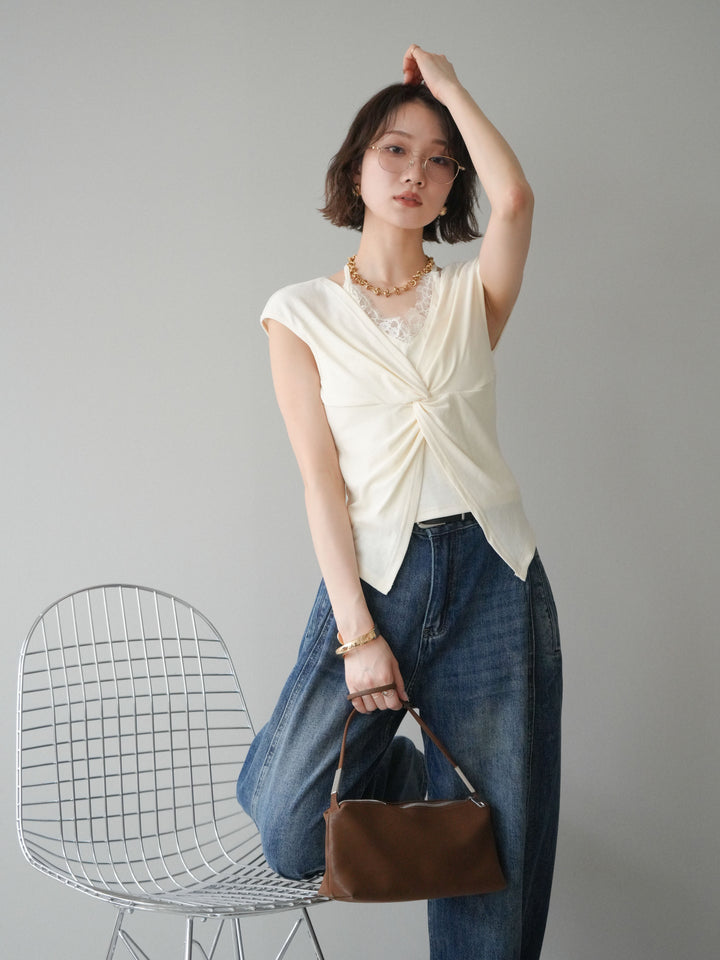 【套裝】前扭紋羅紋上衣 + 前扭紋羅紋上衣（兩件組）