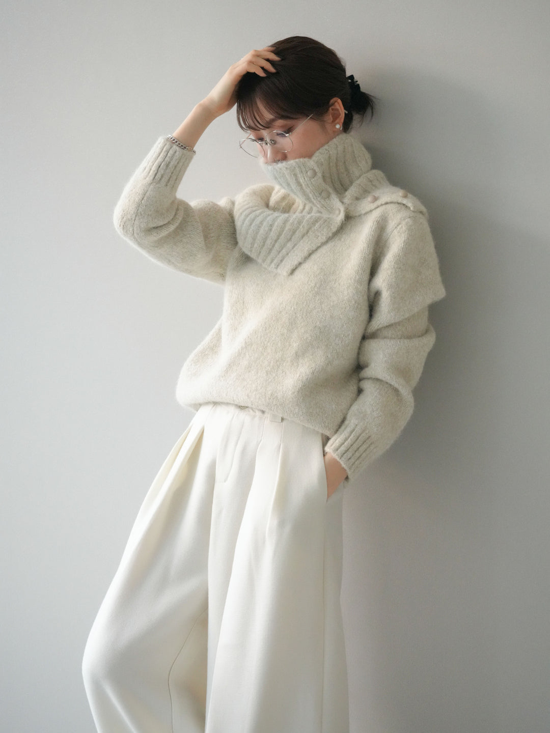 [予約]ネック付MIXニットアンサンブル/apricot