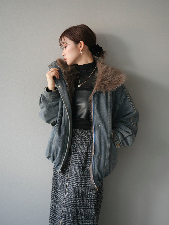 [SET]デニムxファーブルゾン+選べるアクセセット(2set)