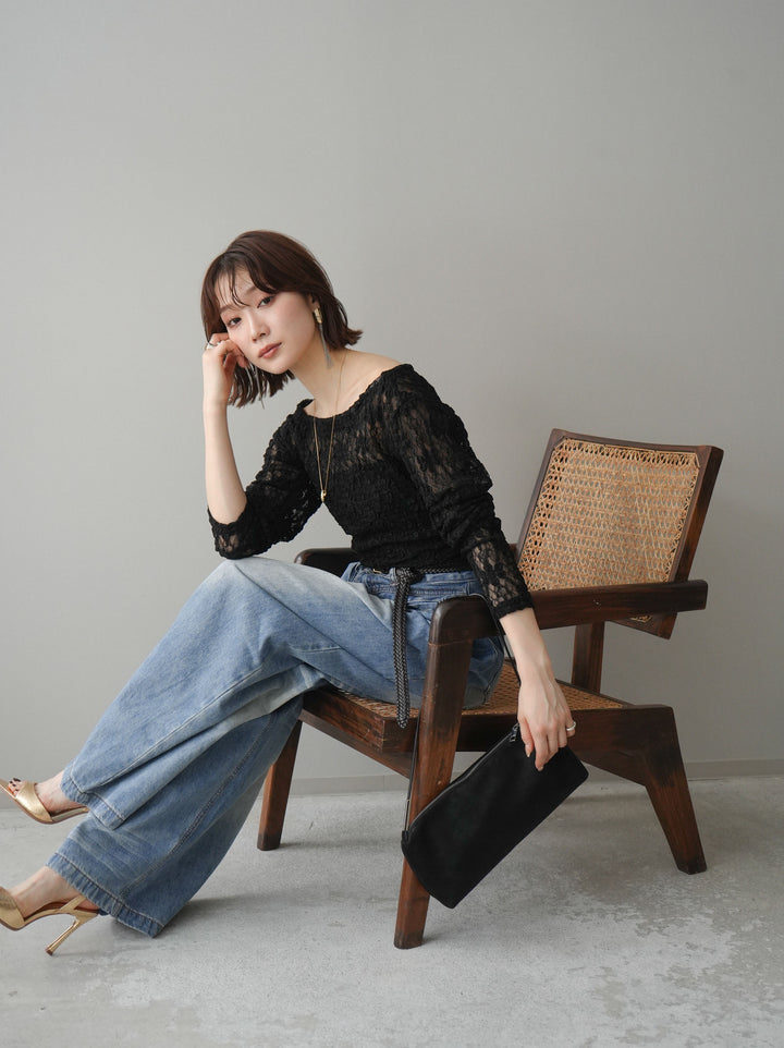 [SET]サイドギャザーレーストップス+サイドギャザーレーストップス(2set)