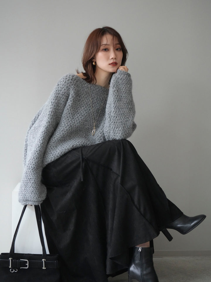 [予約]ワッフル編みオーバーニットプルオーバー/gray