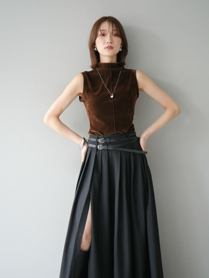 [予約]シアーベロアプチネックノースリーブトップス/ブラウン