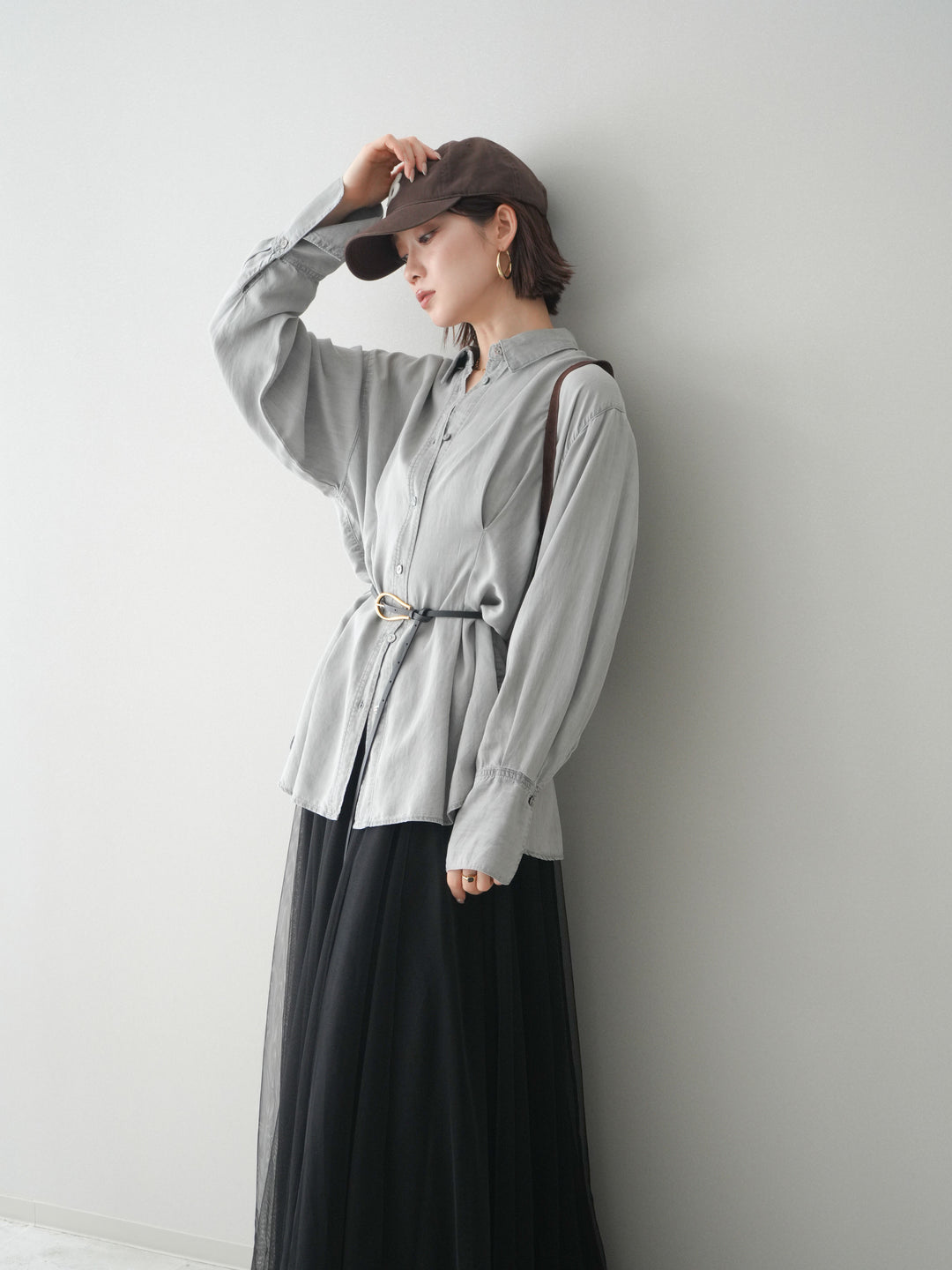 [SET]テンセルデニムタックシャツ+チュールボリュームスカート(2set)