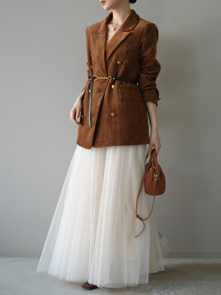 [SET]ベロアダブルジャケット+チュールボリュームスカート(2set)